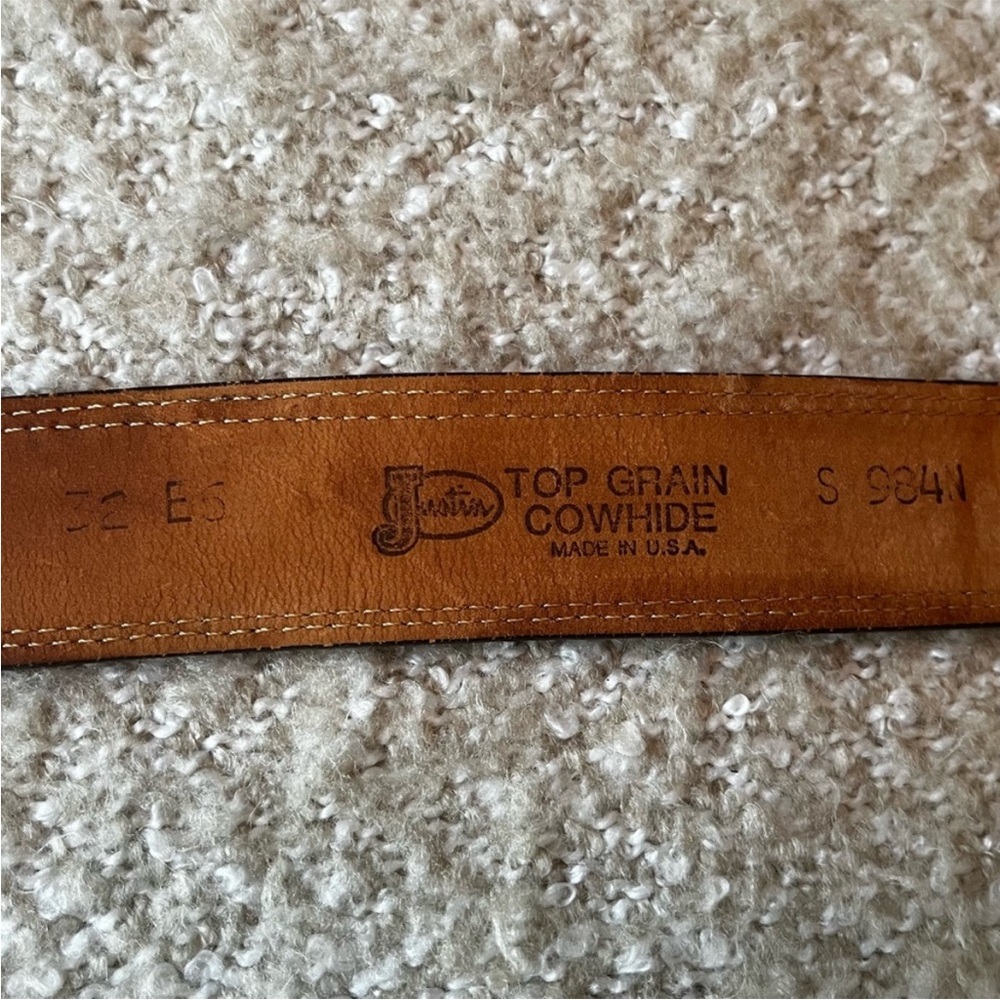 VTG 90’s Justin Gray Leather Tapered Belt Silver Navajo Ranger Buckle, Size S - Picture 9 of 9
